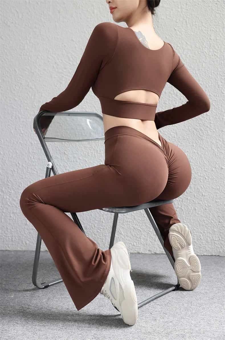Flare Leggings Back Waist V Leggings Scrunch Yoga Pants