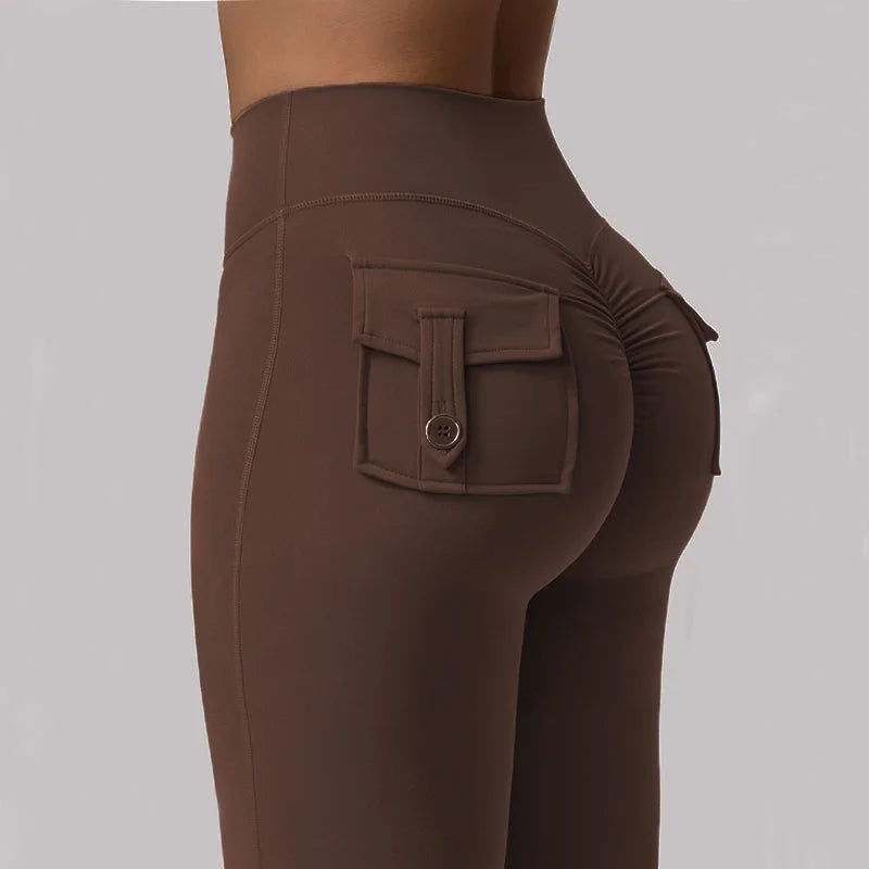 High-Waisted Tummy-Control Wide-Leg  Leggings with Pockets