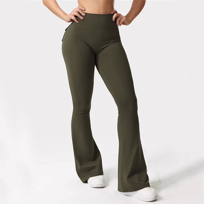 High-Waisted Tummy-Control Wide-Leg  Leggings with Pockets