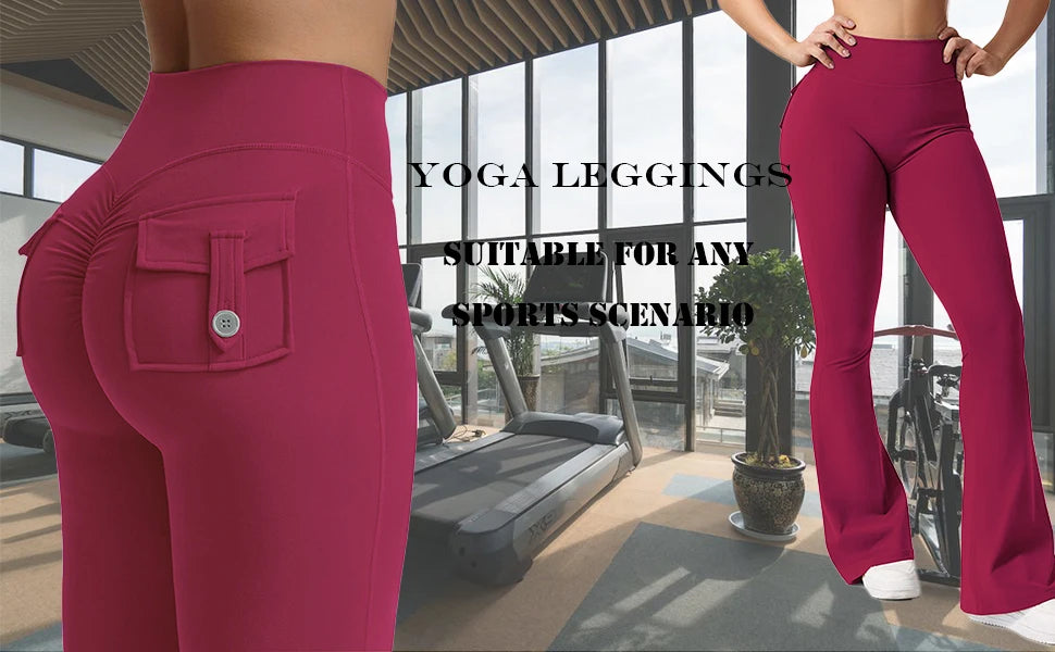 High-Waisted Tummy-Control Wide-Leg  Leggings with Pockets