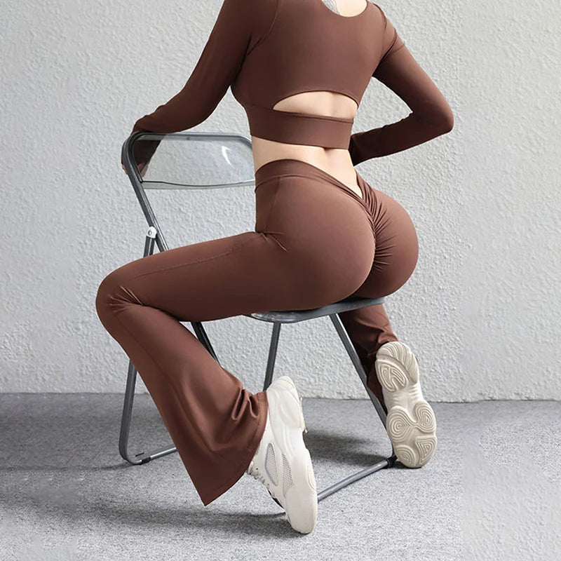 Flare Leggings Back Waist V Leggings Scrunch Yoga Pants
