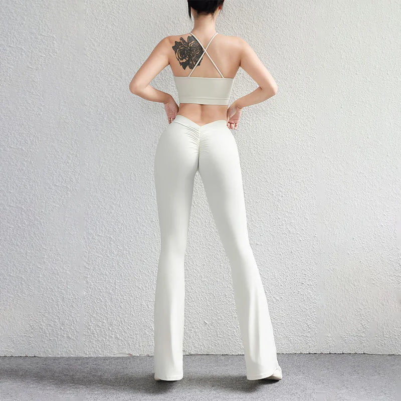 Flare Leggings Back Waist V Leggings Scrunch Yoga Pants