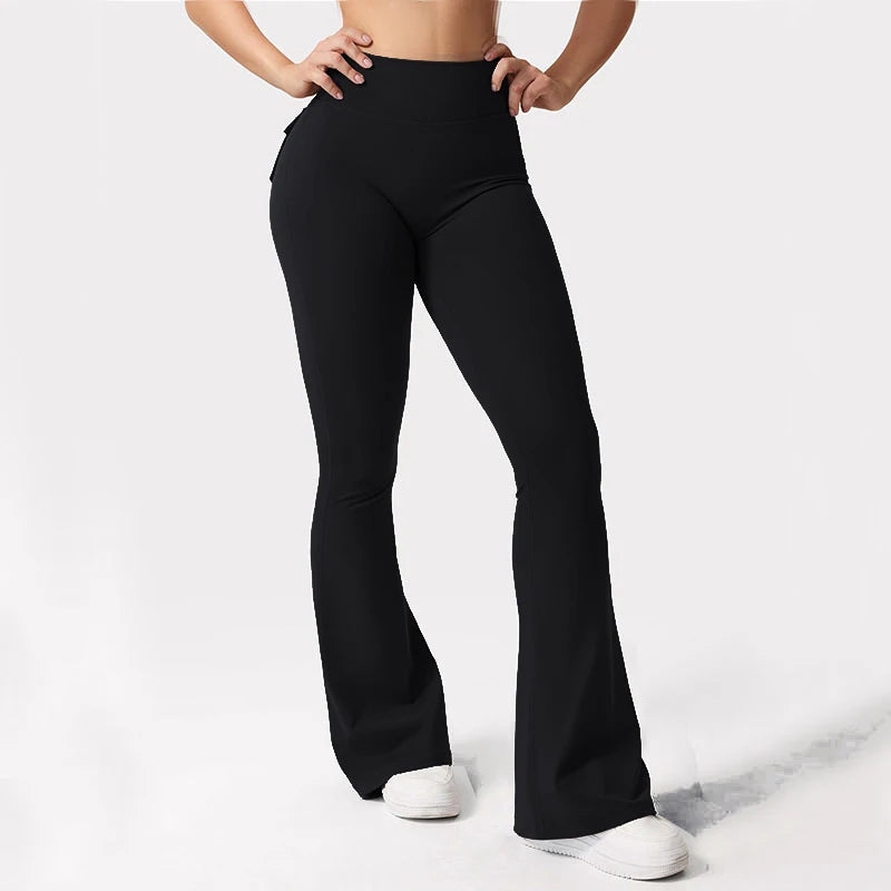 High-Waisted Tummy-Control Wide-Leg  Leggings with Pockets